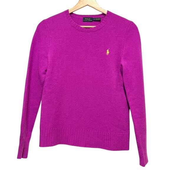 Polo Ralph Lauren Womens Medium Cashmere Wool Embroidered Logo Pink Sweater - Picture 2 of 8
